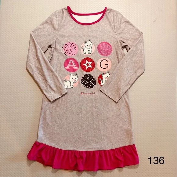 American Girl Nightgown gray‎ size CL (14) long sleeve warm winter pajamas