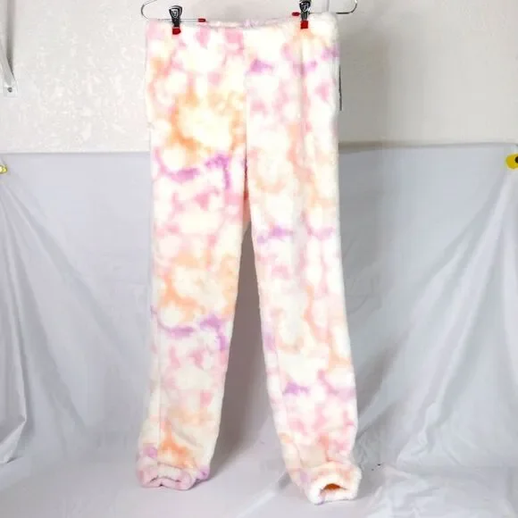 Girls Fuzzy Pink Tye Dye Pajama/Sweat Bottoms