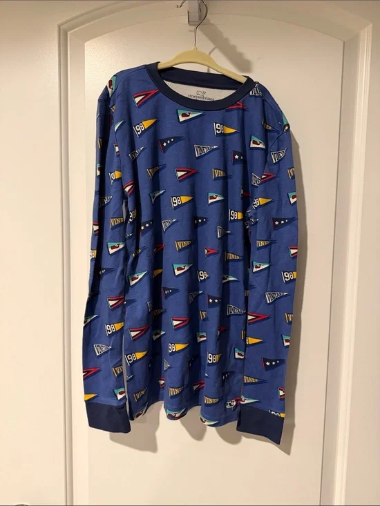 Vineyard Vines Royal Blue Pennant Long Sleeve PJ Top