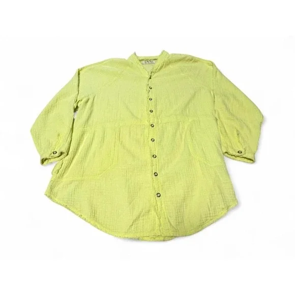 We The Free Free People Women's Medium Lime Green Gauze Button Down Tunic Top