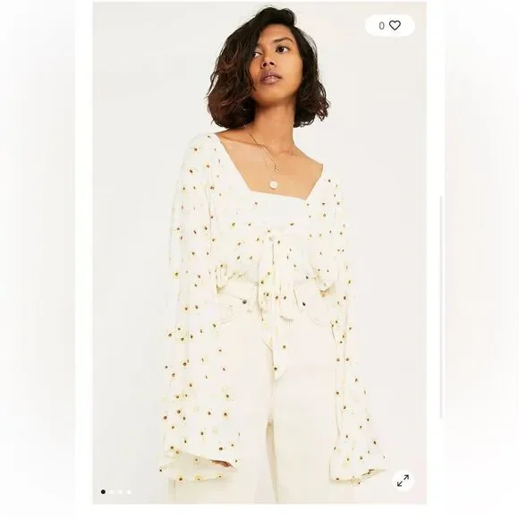 Free People Forties Feels Cream Printed Bodysuit NWT