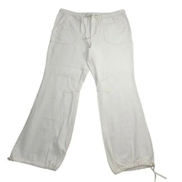 We‎ The Free Womens Ivory Relax Cotton Pants Wide Leg Drawstring Waistband L NEW
