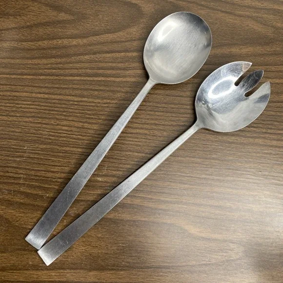 VTG MCM Salad Serving Set Stainless Steel Japan Custom Designs 10.5