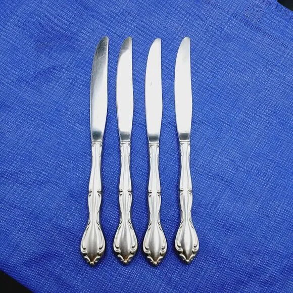 4 Oneida Community CANTATA Stainless Hollow Handle Dinner Knives Vtg
