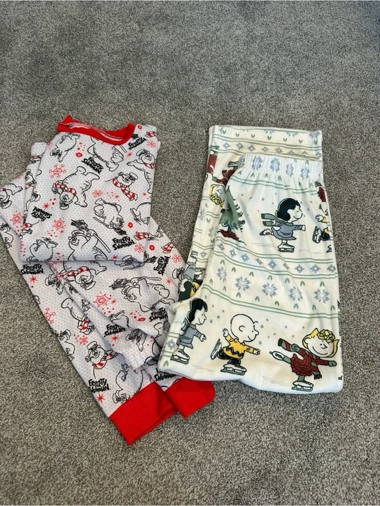 Kids Holiday peanut pajama pants and  Frosty the snowman Pajama Set Bundle