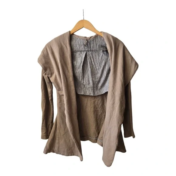 Free People Cardigan Open Front Flowy Beige Size Small Oversized‎