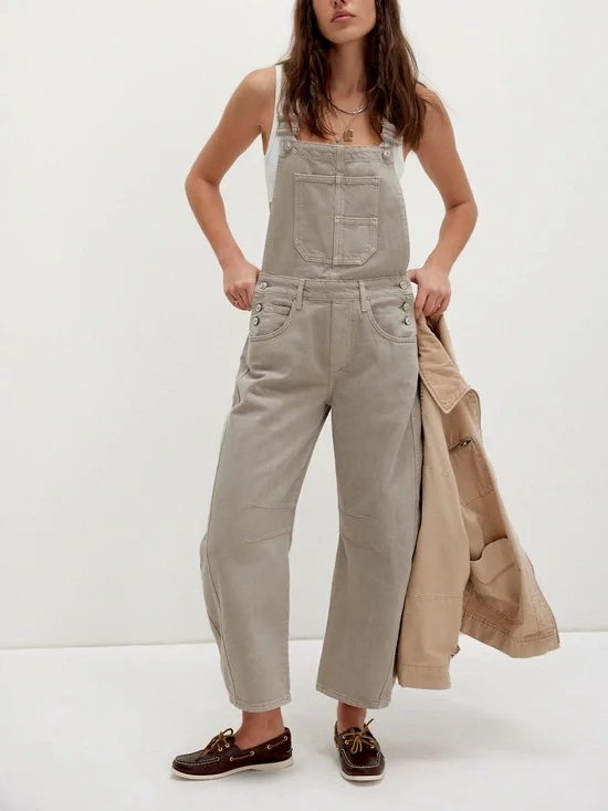NWOT Free People We the Free Good Luck Barrel Overall Jeans