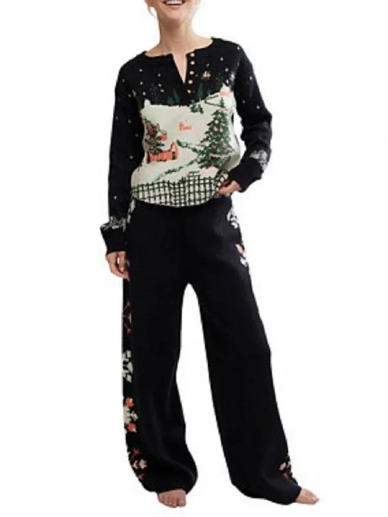 Free People 2-Piece Dream Whispers Tinsel Town Long Sleeve Top Pants Set XL