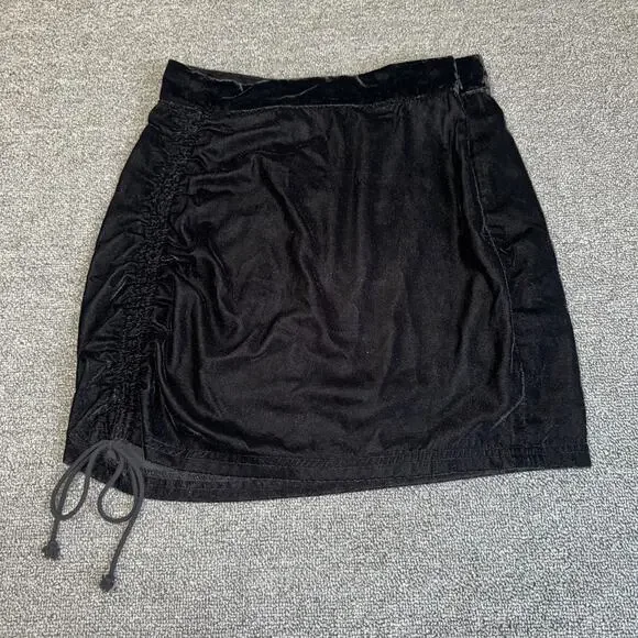 Free People Velvet Mini Skirt Womens 2‎ Black Ruched Coquette Whimsygoth Party