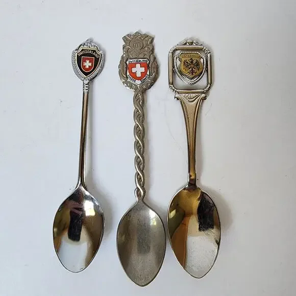 Lot Of 3 Souvenier Spoons Switzerland Osterreich Collector Assorted Vintage