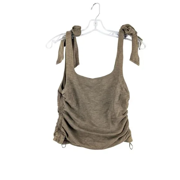 Free People Top Womens Small Olive‎ Rouched Cropped Tank