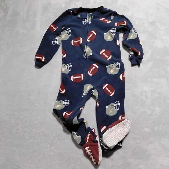 Carter's Footed Fleece Pajama Football Toddler Size 4T EUC
