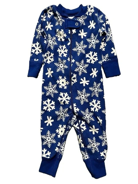 Baby Hanna Andersson Blue Footie Pajamas Snowflakes Size 3-6 Months 60 cm
