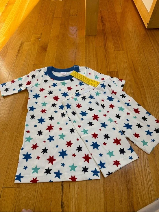 Hanna Andersson fourth of July Pajama Set - White with Red, Blue & Teal Stars