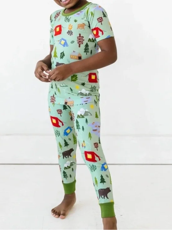 Little Sleepies- Happy Campers Short Sleeve, Pants, Pajama Set, 3T