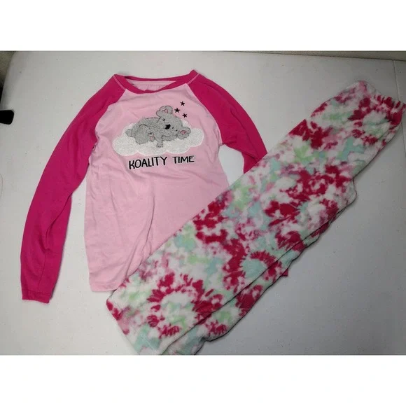 Wonder Nation Girls Koality Time Pink Tie Dye Fleece Pajama Set Size M 7-8