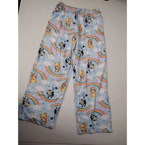 Bluey Bingo Girls Pajama Pants Size 8 Blue Rainbow Star Print Sleepwear