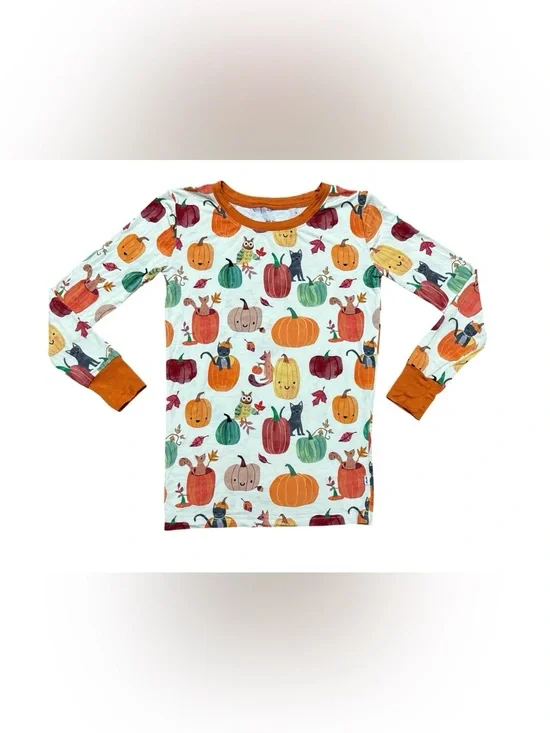 Little Sleepies Pumpkin Pals Bamboo Pajama Top Boys Girls Size 9/10 Long Sleeve