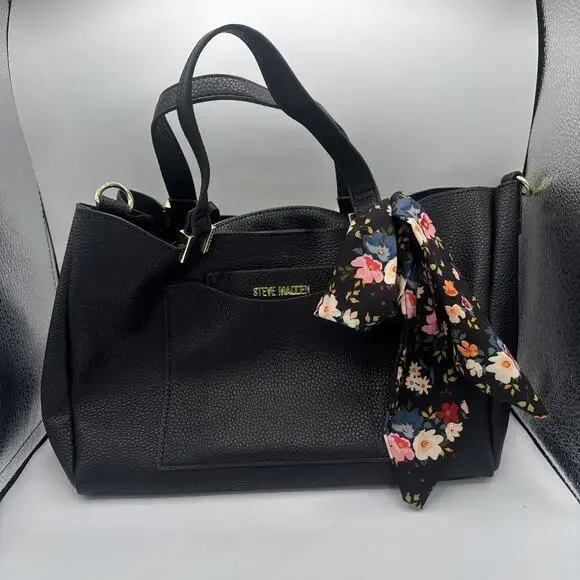 Steve Madden Logo Tote Bag Detachable Coin Wallet Gray Black Silver