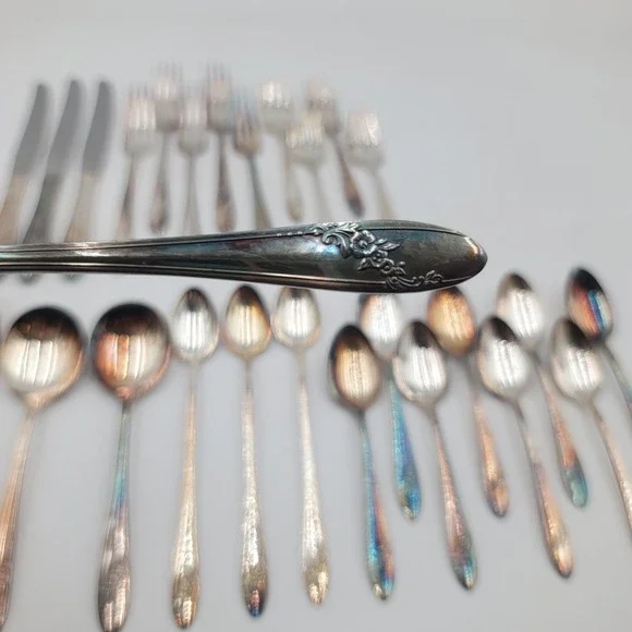 27pc Tudor Plate Oneida Community Queen Bess II Silverplate Flatware Set Floral