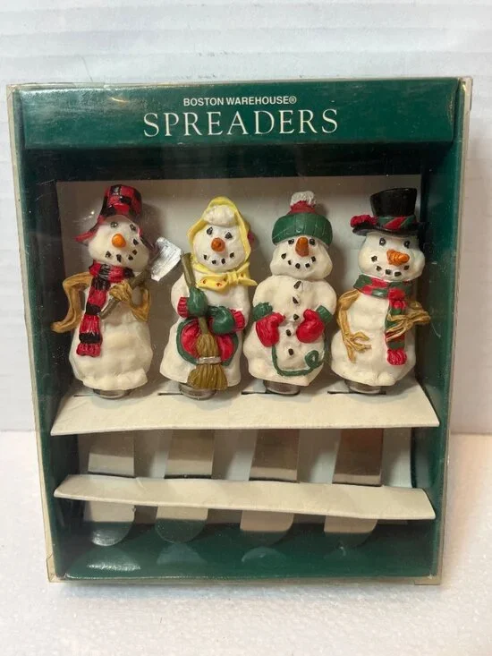 Boston Warehouse Snowman Spreader Knives Set Of 4 Stainless Steel Handles Folk D
