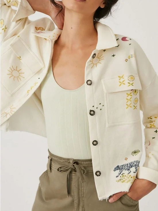 Anthropologie Pilcro Classic Shirt Jacket with Embroidered Detail