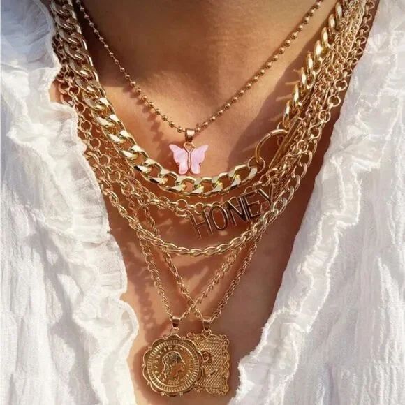 Pink Butterfly Layered Necklace R82
