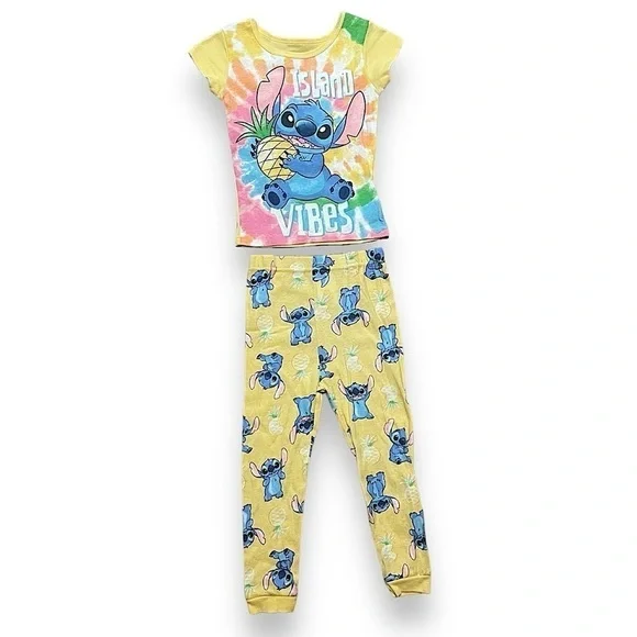 Girls Lilo & Stitch 2pc Short Sleeve Top Pants Pajama Set 100% cotton