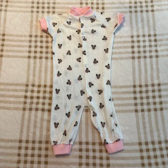 Vintage 1984 Disney Minnie Mouse Play J's Pink White Snap Front Sleeper Romper