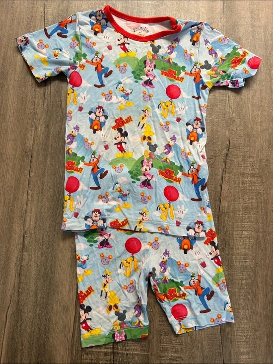 Light Blue Disney Character Kids Short Bamboo Pajama Set with Red Trim