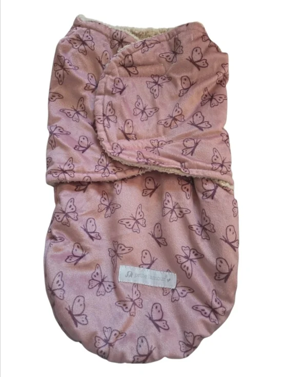 Petite L'Amour Pink Butterfly Fleece Baby Sleep Sack Swaddle -Size 0-3M EUC