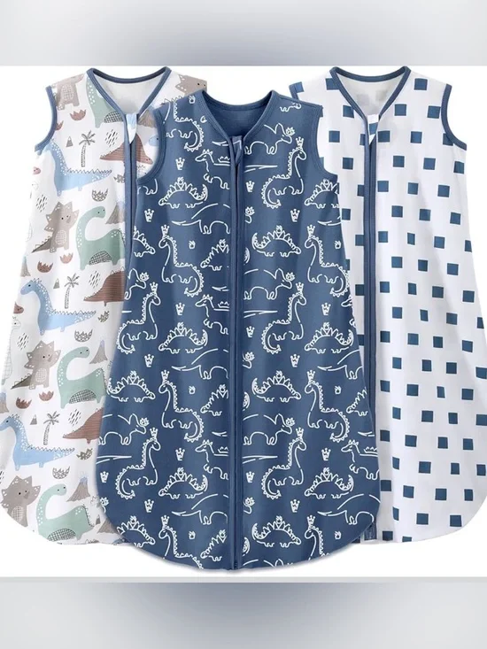 YOOFOSS Sleeveless Zip Sleep Sacks - Navy, White & Multicolor Dino Set