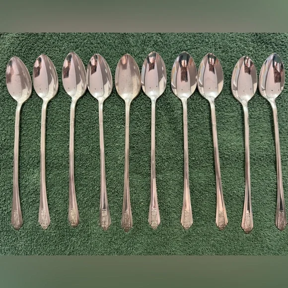 Vintage Royal Saxony silver plate 8” long slender spoons- set of 10