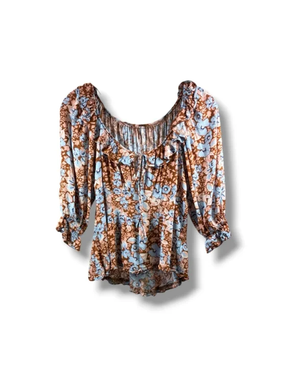 Free People Sweet Memories Floral Combo Crop Top in Brown Blue Size S