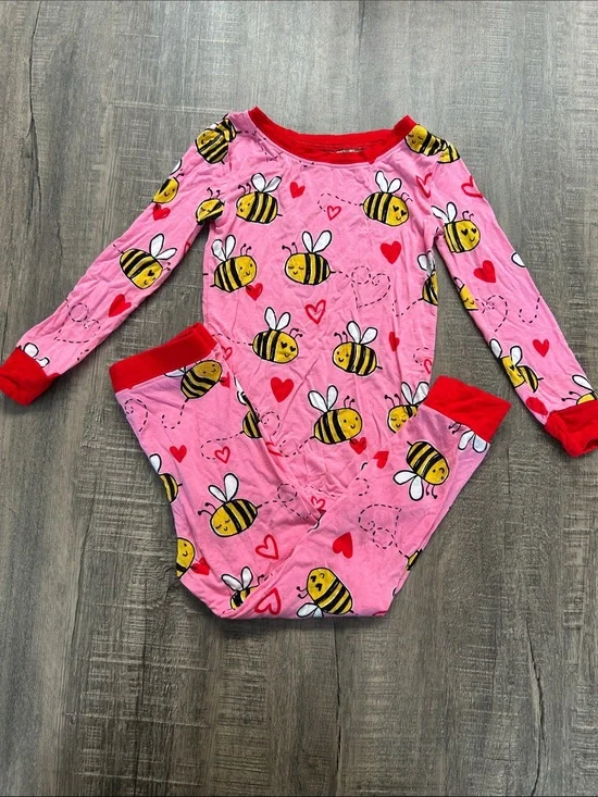 Little Sleepies Pink Bee Print Pajama Top with Red Trim