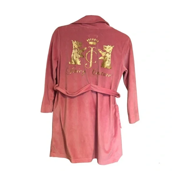 Juicy Couture Pink and Gold Velour Children’s Kids Girls Bathrobe Sz 7/8