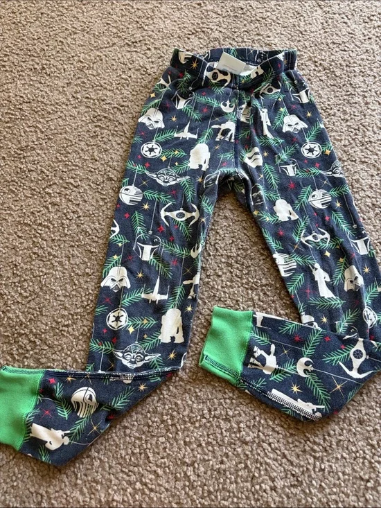 B65 Hanna Anderson Cotton PJ Pants Star Wars Navy and Green Holiday Print, 6-7