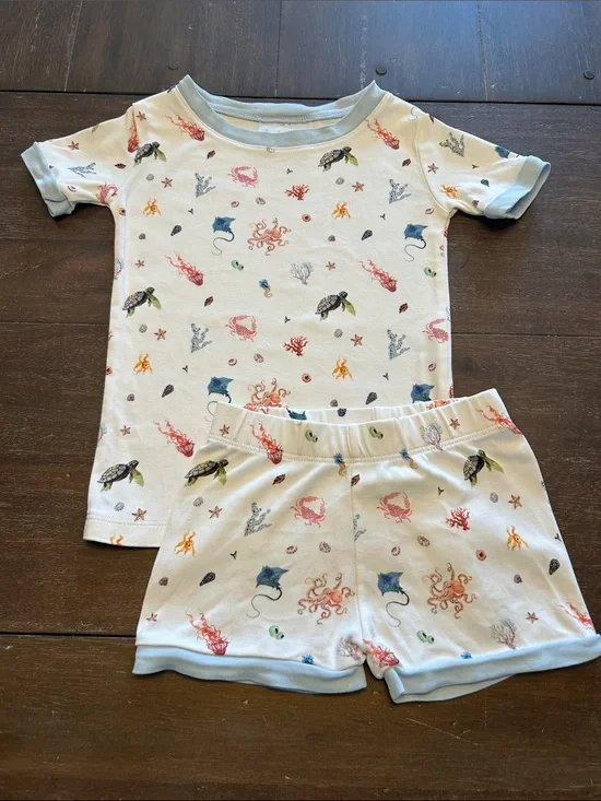 LAKE Pajamas Pima Cotton White/Blue Trim Sea Animals Pajama Set