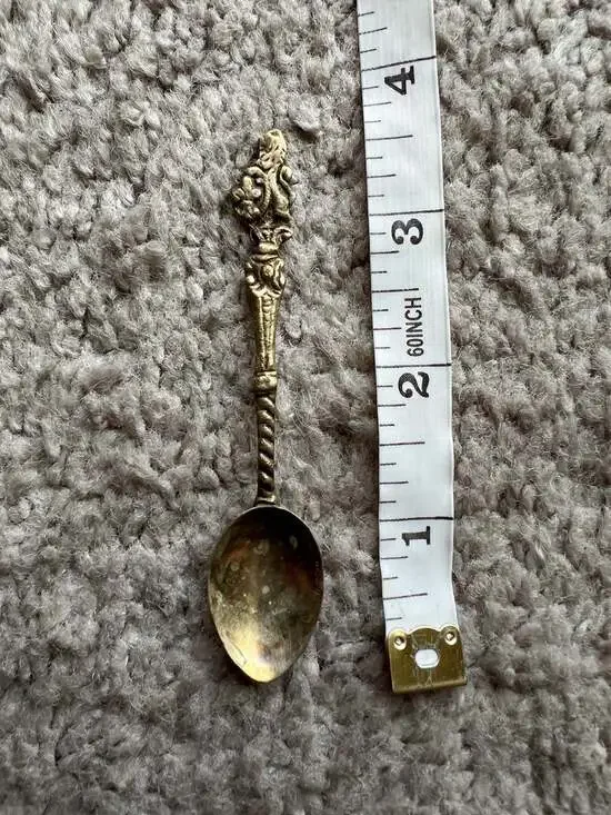 Vintage Italian Ornate Brass Demitasse Spoon with Heraldic Lion Motif