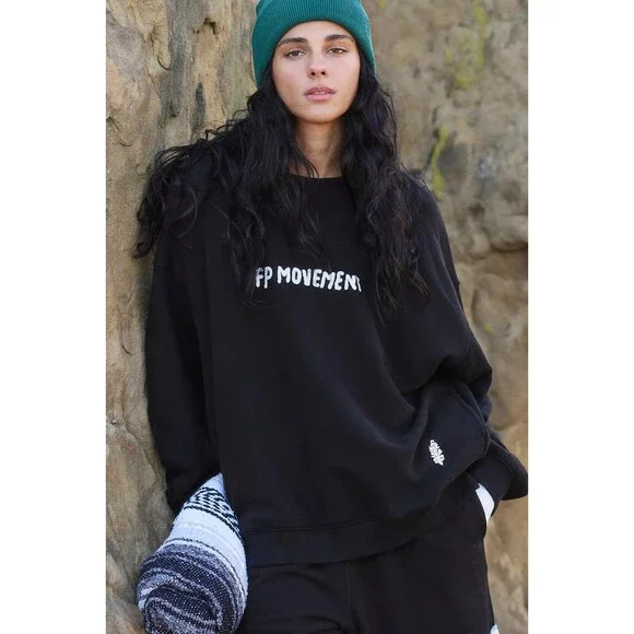 Free People FP Movement All Star Embroidered Pullover Sweatshirt Top S 289503