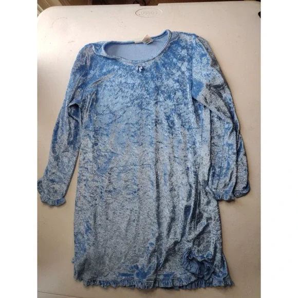 Girls Blue Velvet moons Nightgown‎ Sleepwear Size L Long Sleeve Ruffle Trim