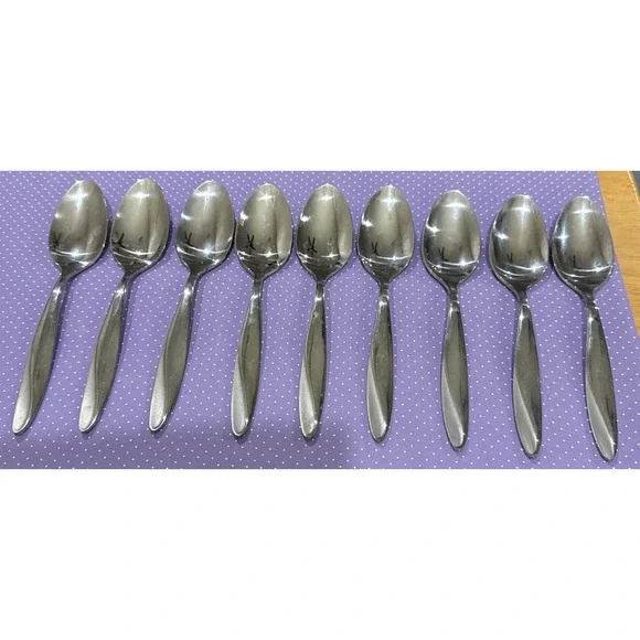 Oneida Simmer Oval Soup Spoons Spoon Stainless‎ Steel Flatware Set Of 9