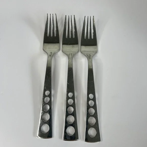 Set of 3 Oneida Apollo 18/10 Pierced‎ Circles Glossy Dinner Forks Silverware