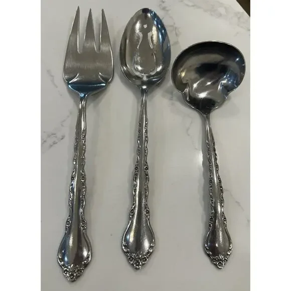Vtg International GIGI Stainless 1972 Deluxe Meat‎ Fork Slotted Spoon Soup Ladle