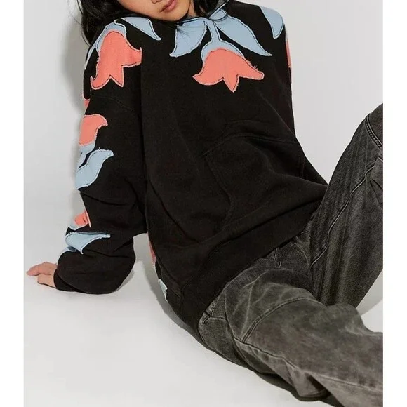 Free People We The Free it's a Vibe Flowers Hoodie Sweatshirt Jacket XL 289164