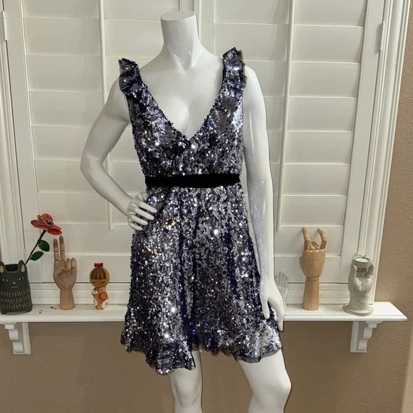 Free People Sequin Siren Ruffled Mini Dress