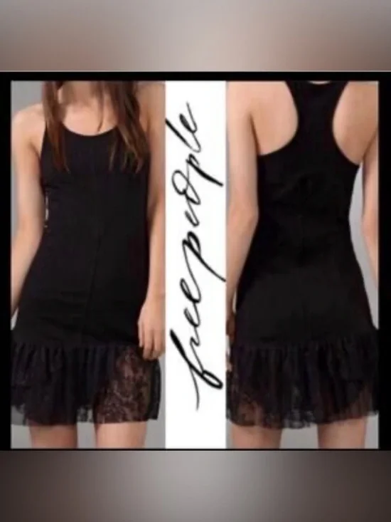 Intimately Free People Lace Tier Racerback Stretch Tank Dress Black Romantic  S