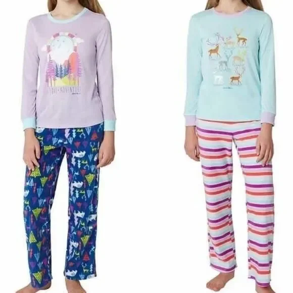 Eddie Bauer Size Small Long Sleeve Pajama Sleep Raindeer Sets for Girls, 2 pairs