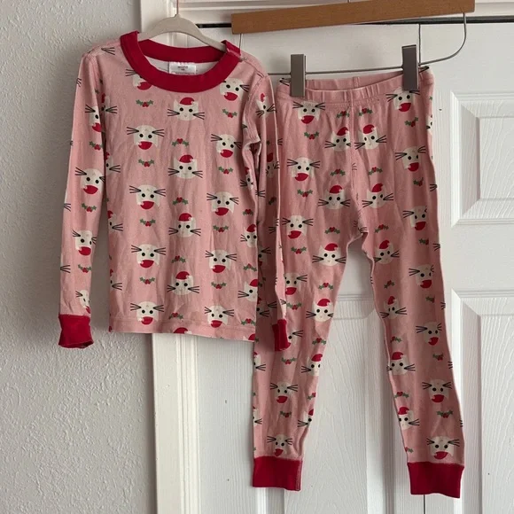 Hanna Andersson Adorable Christmas Pink Cat Print Kids Pajamas
