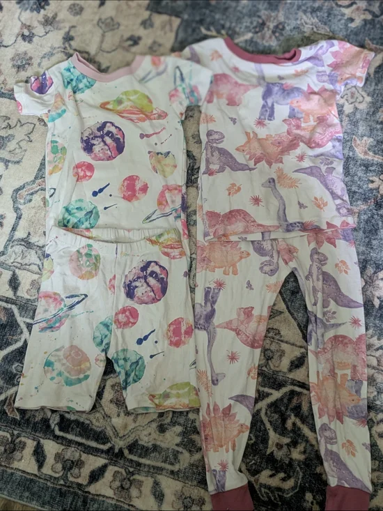 Girls' Burt's Bees Two-Piece Pajama Sets — Watercolor Planets & Pastel Dinosaurs